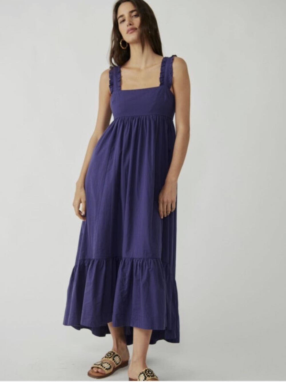 😍POCKETS😍 Free People Isabella Blue Depth Ruffle-Strap Maxi Dress